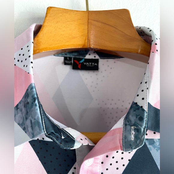 Yatta Performance Golf  Polo Shirt geometric triangle Casual Confort Men’s L - Picture 7 of 7